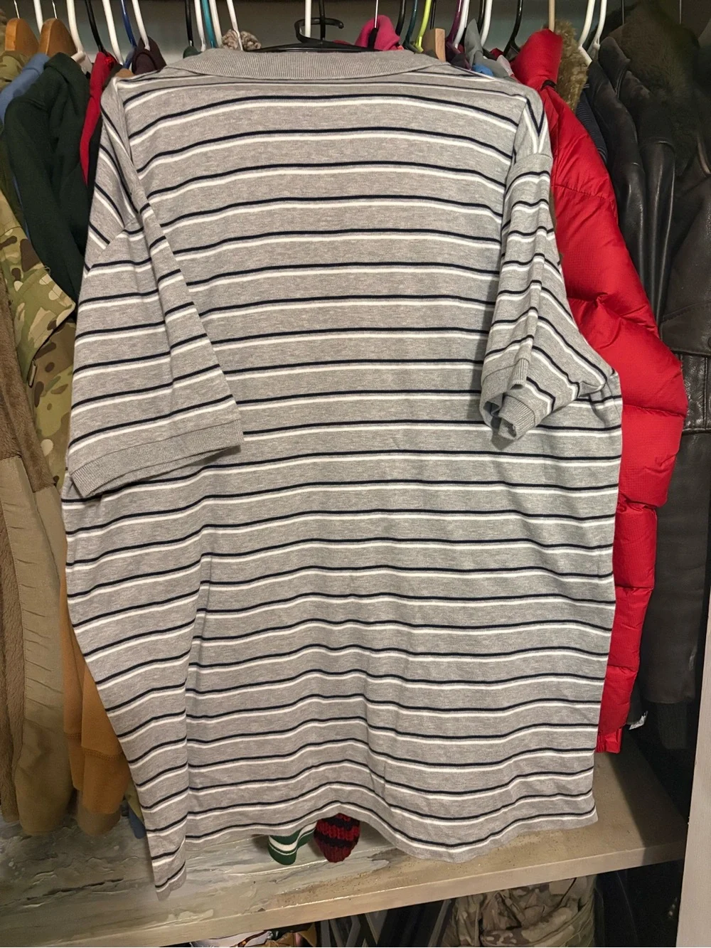 Ralph Lauren Light Gray Polo with Navy/White Stripes
